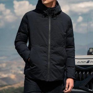 Causal Black Zip-Up Men's Hooded Puffer Coat